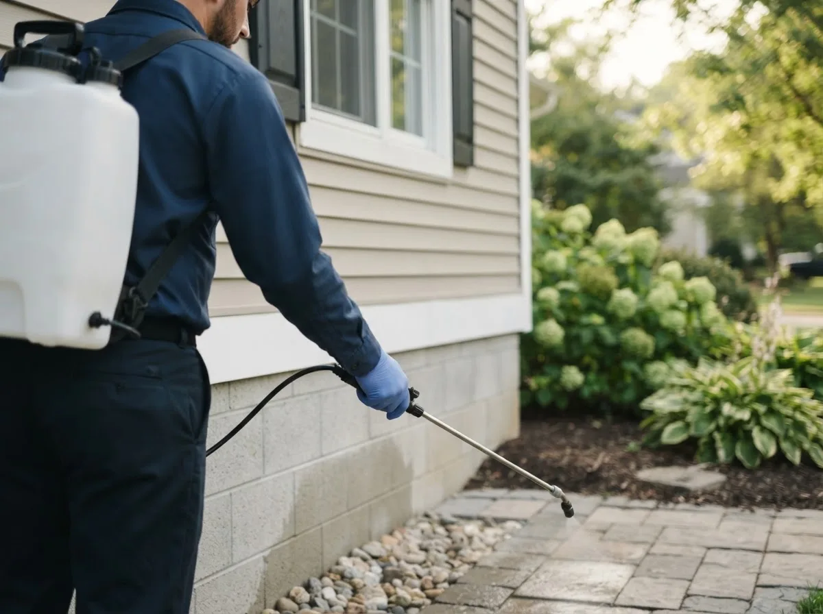 Pest control technician inspecting a home in Smithfield, ME